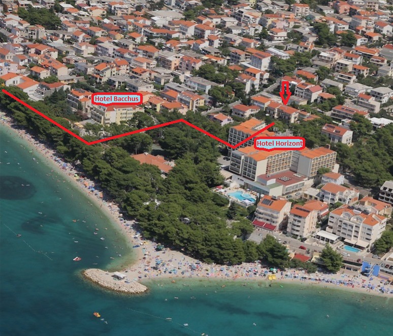 Turn left at Hotel Bacchus and right at Hotel Horizont